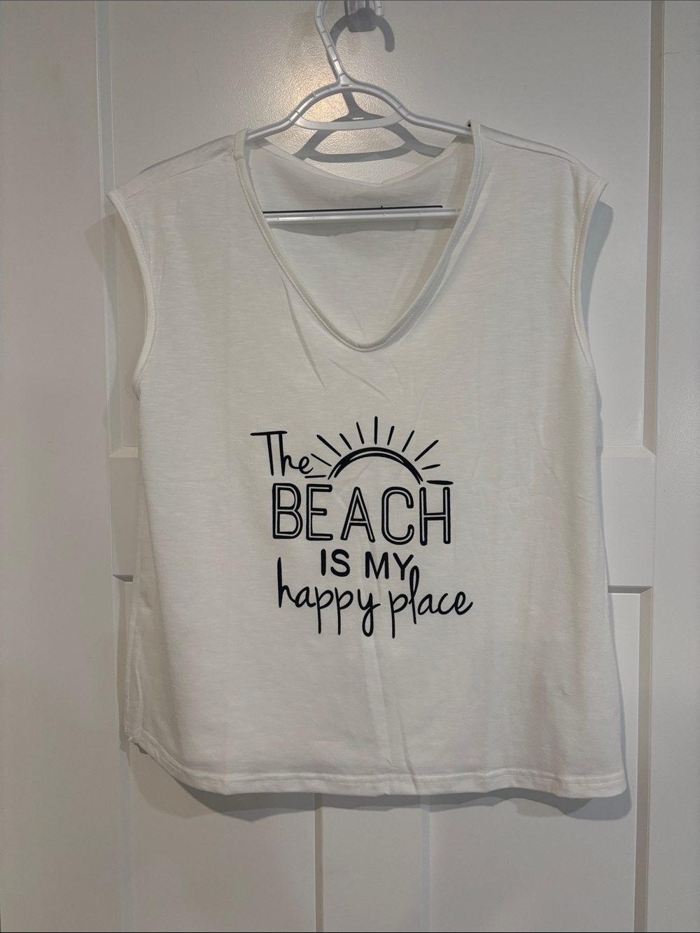 Women's White Graphic Tank Top - 'The Beach Is My Happy Place'